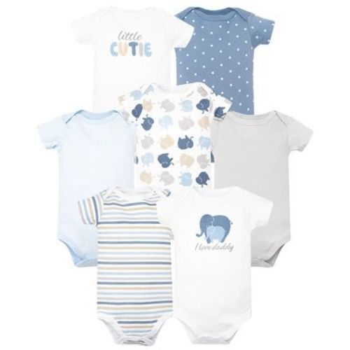 Hudson Baby Infant Boys Cotton Bodysuits 7-Pack, Multi Color Boy Elephant, Newborn
