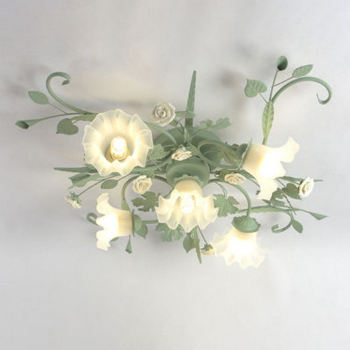 Green Bell Semi-Flush Mount Ceiling Light With White Glass Shade | Wayfair