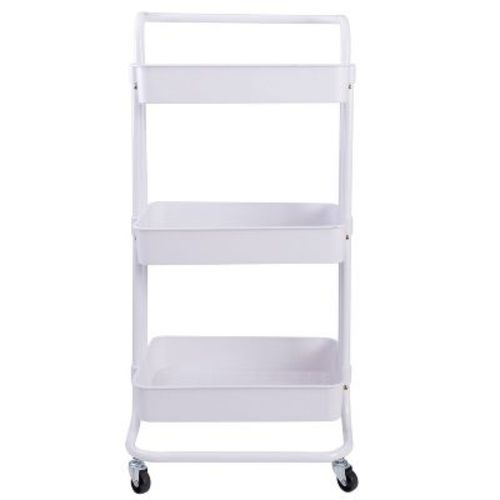 Organize It All 3 Tier Storage Rolling Metal Utility Cart with Basket and Wheels White