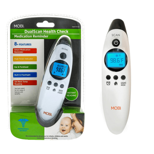 MOBI DualScan Health Check Infrared Forehead & Ear Thermometer with Medicine Reminder, Memory Recording and Fever Detection For Baby Adults Seniors