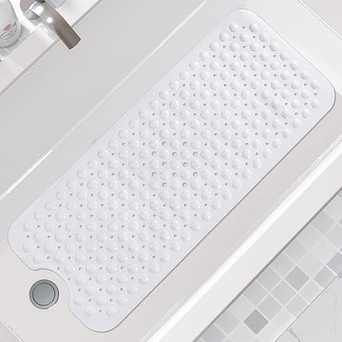 Yimobra Shower Mat Bathtub Mat Non Slip 40 x 16, Bath Mat for Tub Floor with Big Suction Cups and Drain Holes, Machine Washable Shower Mats for Inside Shower, Phthalate Latex Free, Pure White