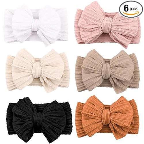 Niceye Handmade Baby Headbands Soft Stretchy Nylon Hair Bands with Bows for Newborn Infant Baby Toddler Girls- Pack of 6