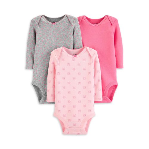 Child of Mine by Carter's Baby Girl Long Sleeve Bodysuits, 3-Pack