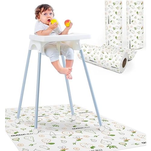 Baby Splat Mat for Under High Chair - 30 Pcs Disposable and Waterproof Splash Mats - 40"x47" Multipurpose Activity Mat for Picnic, Arts and Crafts - Baby Led Weaning Supplies (Fruits Veggies)