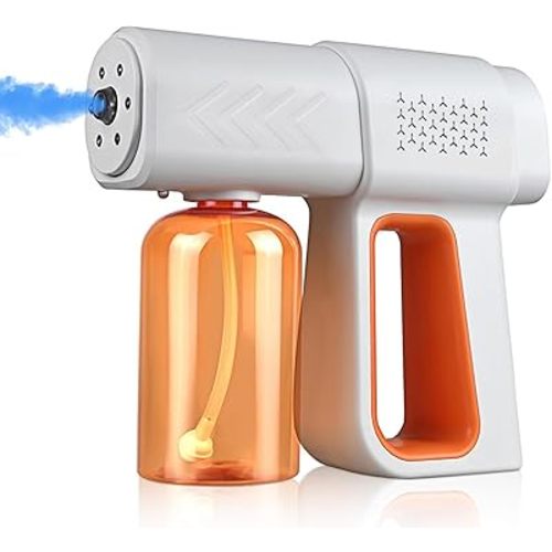 Disinfectant Sprayer Professional Disinfectant Fogger Machine, 380ml Wireless Nano Sprayer Gun Handheld Sanitizer Fogger, Blue Light Foggers for Touchless Sanitization (Orange)
