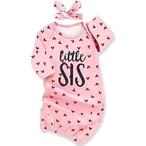 AMAWMW Newborn Baby Girl Little Sister Sleeper Gown Stripe Long Sleeve Nightgown Pajamas Gifts Stuff Essential Outfit