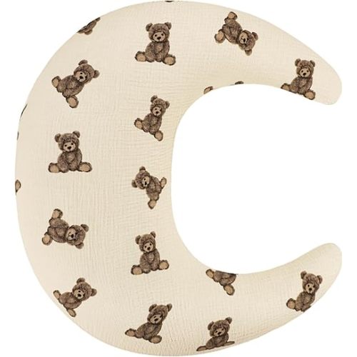 SWESEN Muslin Nursing Pillow Cover, Soft Removable Cover for Breastfeeding Pillows, Pillow Slipcover for Baby Boys and Girls, Comfortable & Breathable, Bear, Washable (Only Cover)
