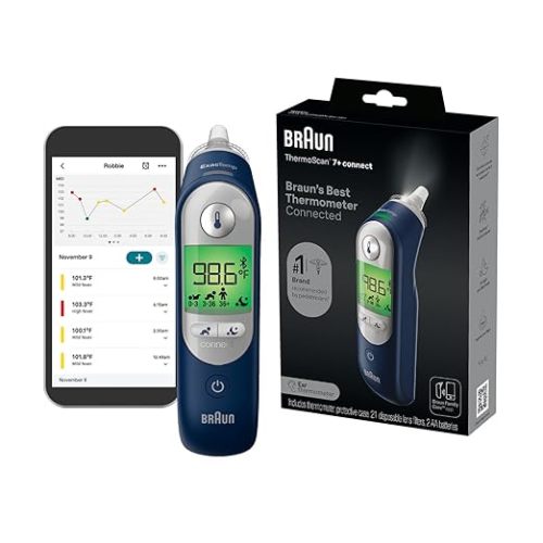 Braun ThermoScan 7+ Connect Digital Ear Thermometer for Kids - Family Care App Compatible, Age Precision Technology, Color-Coded Display, No. 1 Brand Recommended by Pediatricians