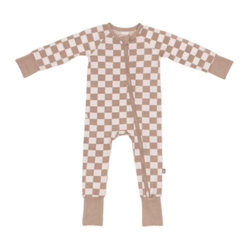 Bumbunny Baby | Convertible Footed Romper in Toffee Check