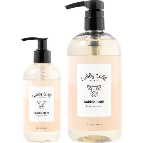 Tubby Todd Bubble Bath for Kids, Toddlers and Babies | Hypoallergenic, Non-Irritating, Sensitive Skin, 2 Pack, 25 fl oz and 8 fl oz, Fragrance Free