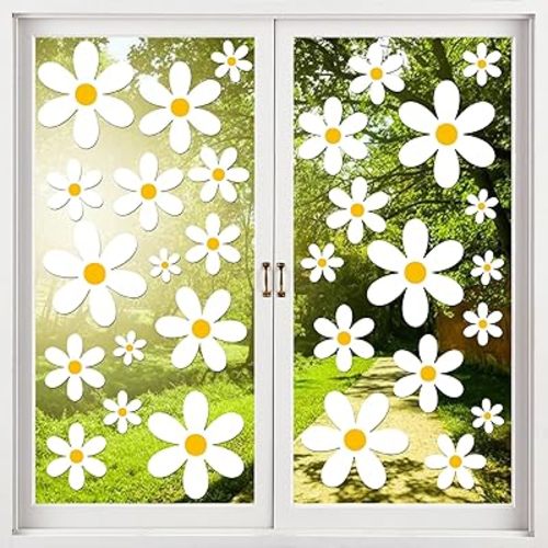 AOWDIAO 108 Pcs White Daisy Window Clings - 9 Sheets, Double-Sided Flower Glass Stickers - Summer & Spring Decorations for Home, Office, School