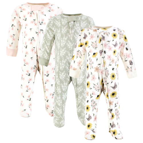 Touched by Nature Baby Girls Organic Cotton Sleep and Play, Soft Wildflower, 0-3 Months