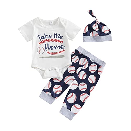 Chloefairy Newborn Baby Boy Baseball Outfit New Player in Town Romper Baseball Jogger Pants 3Pcs Coming Home Outfit