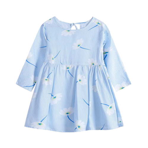 Zpanxa Toddler Girl Outfits Princess Dresses, Baby Girls Long Sleeve One-Piece Floral Print Skirt Casual Dress, Cotton Dresses Blue (6-9 Months)