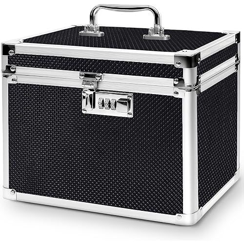 Medication Combination Lock Boxes with Code for Personal Items, Medicine Lockbox for Documents 10 x 7.25 x 7.75 Inches Black