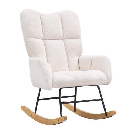 VEVOR Rocking Chair Nursery, Glider Rocking Chair with Soft Seat and High Backrest, 250 lbs Weight Capacity Teddy Fabric, Upholstered Glider Rocker Chair for Nursery, Bedroom, Living Room,Ivory White