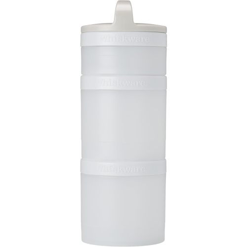 Whiskware Stackable Snack Containers for Kids and Toddlers, 3 Stackable Snack Cups for School and Travel, Tan/White/White