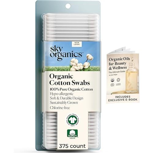 Sky Organics Organic Cotton Swabs 375 ct, 100% Pure, Natural, Chlorine-Free