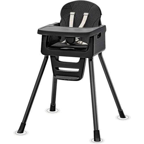 3-in-1 Baby Feeding High Chair with Tray 5 Point Harness Booster Seat Infant Ergonomic Sit Up High Chair Babies and Toddlers Safety Seats Convertible Comfortable Toddler Chair Black