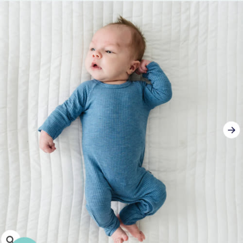 Heather Blue Ribbed Crescent Zippy - Little Sleepies