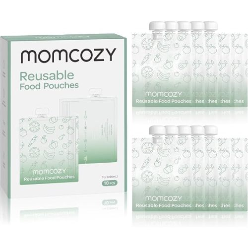 Momcozy Reusable Baby Food Pouches for Toddlers,BPA Free Plastic,Food Safe,Freezer Safe,Refillable for Applesauce Yogurt & Puree Squeeze Pouch,10 packs,7oz