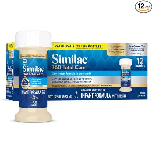 Similac 360 Total Care Infant Formula, Has 5 HMO Prebiotics, Our Closest Prebiotic Blend to Breast Milk, Non-GMO,‡ Baby Formula, Ready to Feed, 2-fl-oz Bottle, Pack of 12