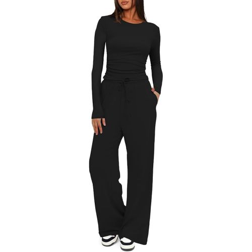 Darong Women's 2 Piece Sets Fall Outfits Long Sleeve Wide Leg Tracksuits Casual Lounge Set Matching Sets
