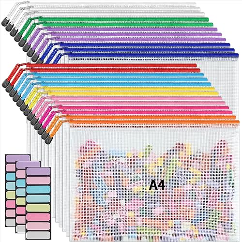 JARLINK A4 Mesh Zipper Pouch Bags, 24 Pcs Waterproof Zipper Pouch Bags