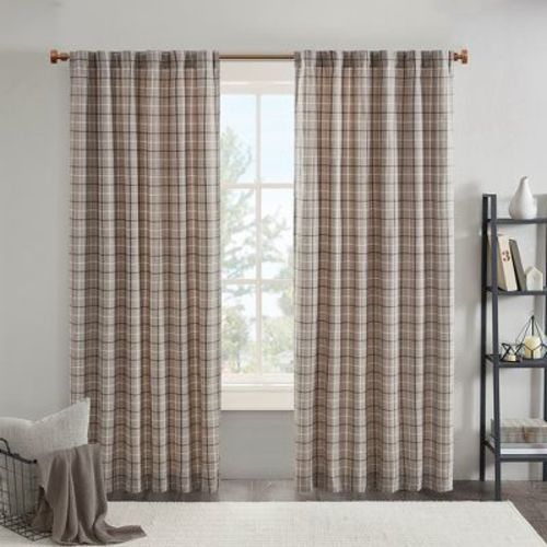Plaid Rod Pocket and Back Tab Curtain Panel with Fleece Lining for Cozy Cabin Feel, Light Filtering, Thermal Insulation, 50"x84"