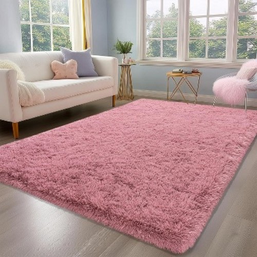 LOVEVOOK Blush Area Rugs for Living Room, 5x7 Feet Fluffy Shag Bedroom Rug, Modern Indoor Floor Carpet for Home Decor Aesthetic