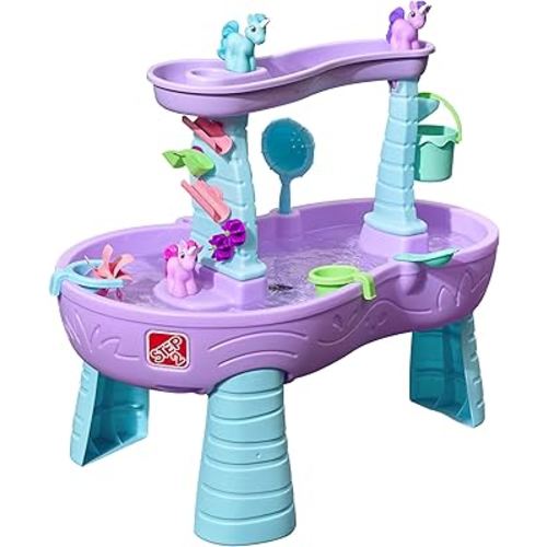 Step2 Rain Showers and Unicorns Water Table, Kids Water and Sand Activity Sensory Playset, Summer Outdoor Toys, 13 Piece Water Toy Accessories, for Toddlers 1.5+ Years Old, Blue & Purple