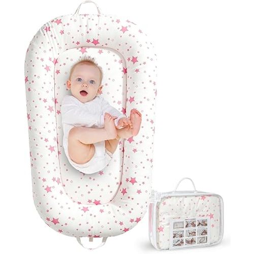 Baby Lounger, Portable Infant Support Pad for Newborn 0–24 Months, Soft and Breathable Cotton Cushion for Tummy Time and Daily Care (Twinkle)