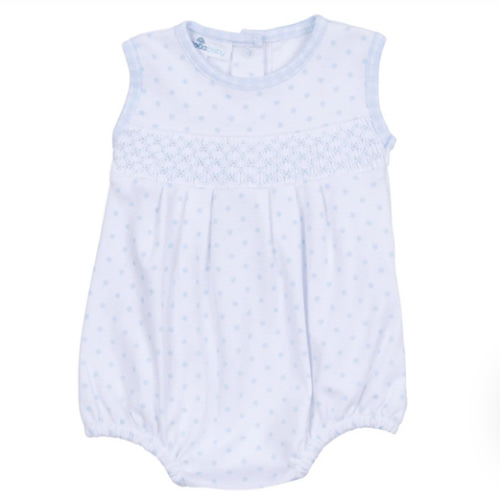 Gingham Dots Smocked Sleeveless Bubble in Light Blue – Magnolia Baby
