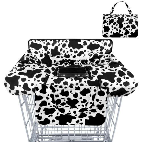 Shopping Cart Cover for Baby 2-in-1 High Chair Cover with Safety Harness Multifunctional Dark Black White Cow Pattern Cart Covers for Babies Soft Padded Grocery Cart Cover for Baby Boy Girl