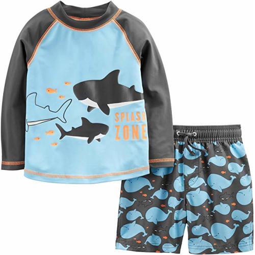 Simple Joys by Carter's Baby and Toddler Boys' 2-Piece Swimsuit Trunk and Rashguard - 18 Months - Blue Whales
