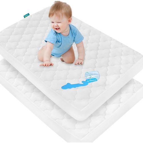 2 Pack Waterproof Pack and Play Mattress Pad Cover, Pack and Play Sheets Quilted- 39" x 27" Fitted for Graco Playard | Mini & Portable Mattresses -Washable Ultra Soft Padding