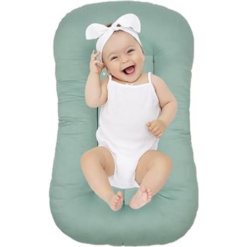 Baby Lounger Pillow,Loevin Baby Lounger for Newborn Cosleeping Baby Bed,Baby Nest Baby Lounger 0-24 Months Boys & Girls-Green