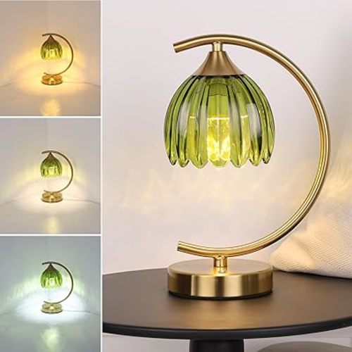 Tulip Table Lamp, 5200mAh Cordless Touch Control Table Lamp with 3 Color Temps & Stepless Dimming, Rechargeable Battery Table Lamp for Living Room, Bedroom, Office, Shelf (Green Tulip)