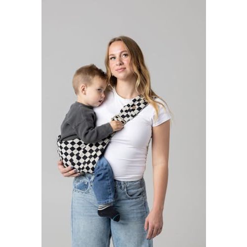 Mabē Monarch Toddler Sling Carrier – Ergonomic Hip Carry Support for Toddlers – Adjustable and Breathable Sling for Easy Up/Down & Comfortable Holding (16–45 lbs, Ebony Check)