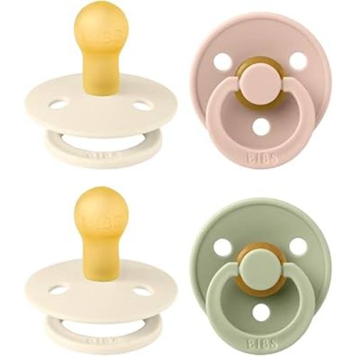 BIBS Colour Soother 4-Pack | BPA Free Dummy Pacifier | Round Nipple | Natural Rubber Latex | Made in Denmark | Size 0-6 Months | Ivory Mix