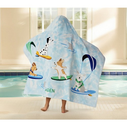 Tie Dye Surfing Dogs Kid Beach Hooded Towel UPF 50+
