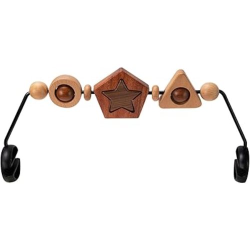 Baby Bouncer Toy Bar Wooden Compatible with Baby Bjorn, Bouncer Toy Attachment Tight and Secure Fit, So Fun to Watch, Touch and Spin for Babies All Ages - Geometric Shapes