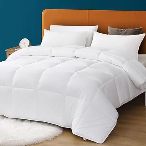 100% Cotton Cover Down Alternative Comforter Oversized Queen Size- Cloud Bed Duvet for All Season, Breathable White Comforter, Ultra-Soft Duvet Insert (98x98)
