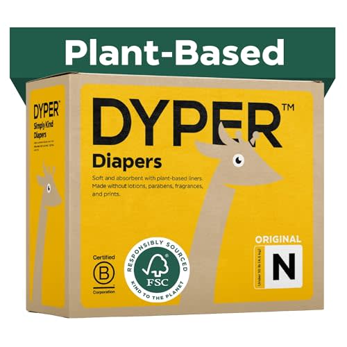 DYPER Newborn Diapers (204 Count) – Plant-Based, Hypoallergenic, Fragrance Free & Ultra Absorbent Baby Diapers for Daytime and Overnight Skin Protection, Monthly Pack Diapers Newborn