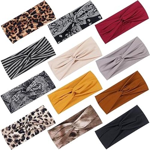 Tyfthui 12 Pack Headbands for Women, Elastic Wide Headbands, Color A Fashionable Sports Hairbands, Non Slip, Workout Yoga Sport Headbands for Women