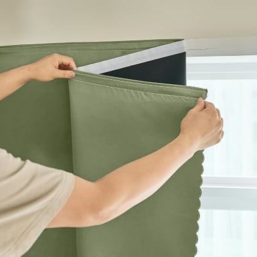 AJAZZ 100% Blackout Self Adhesive Curtains Small Window Short Temporary Black Out Curtains Easy to Install Used for Bedroom Kitchen Window Cover (Sage Green, 35" W x 48" L 1 Panel)