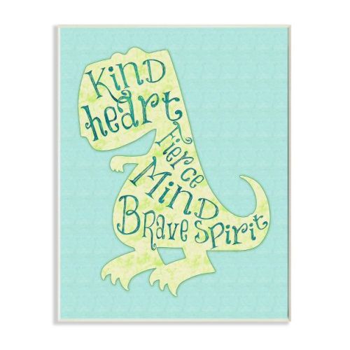 Kind Heart Dinosaur Silhouette Kids' Wall Plaque Art (10"x15"x0.5") - Stupell Industries: Kids Dinosaur Decorations, Blue Lithograph