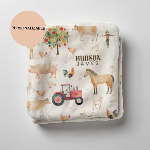 Personalized Farm Animal Blanket: Soft Velveteen Nursery Decor