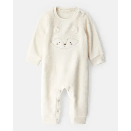 Baby Girl Fox Velour Long-Sleeve Snug Fit Jumpsuit - Cream | Carter's