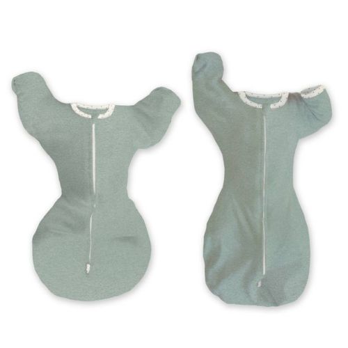 SwaddleDesigns Baby Transitional Swaddle Sack, Arms Up Elbow Length Sleeve Wearable Blanket - Heathered Jadeite - 0-3m
